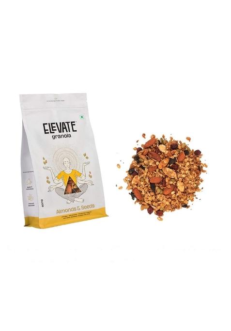 Elevate Granola Almond & Seeds 600G | Oats, Almonds & Seeds Mix | High Protein & Fibre | No Added Sugar & Preservatives | Vegan Healthy Breakfast Cereal & Snack