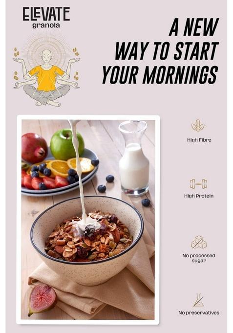 Elevate Granola Almond & Seeds 600G | Oats, Almonds & Seeds Mix | High Protein & Fibre | No Added Sugar & Preservatives | Vegan Healthy Breakfast Cereal & Snack