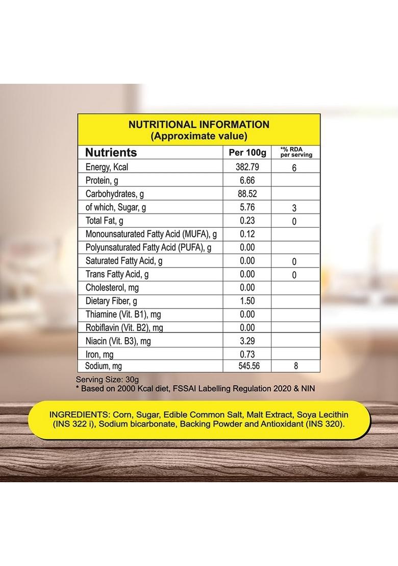 8Am Corn Flakes Family Pack 1Kg, 92% Corn, 99% Fat Free, No Cholesterol, Trans Fat, Vitamin B3 & Iron, Crunchy & Nutritious Whole Grain Breakfast Cereal