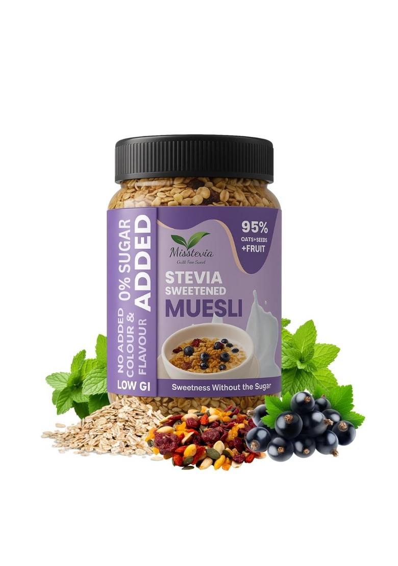 Misstevia Sugar Free Muesli | Stevia Sweetened Muesli In India | 95% Oats, Seeds & Fruits | High Fiber Low Calorie Diet Diabetic & Kids Friendly | Healthy Breakfast & Snack | Diet Food Wholegrain (Pack Of 2)