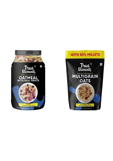 True Elements Whole Oatmeal 1Kg & True Elements Multigrain Oats 500G - Goodness Of Rolled Oats & 50% Millets (Jowar, Quinoa & Ragi Flakes)