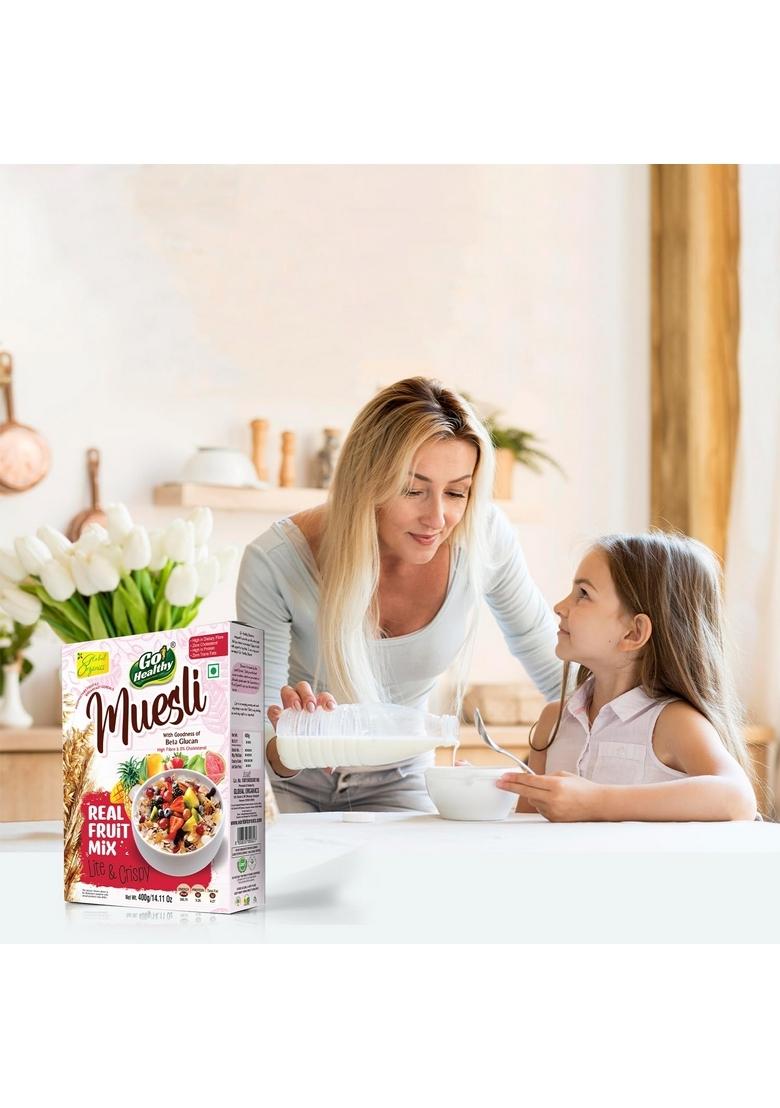 Go Healthy Muesli Real Fruit Mix 400G | High-Fiber Breakfast Cereal With Real Dried Fruits | Nutritious & Wholesome