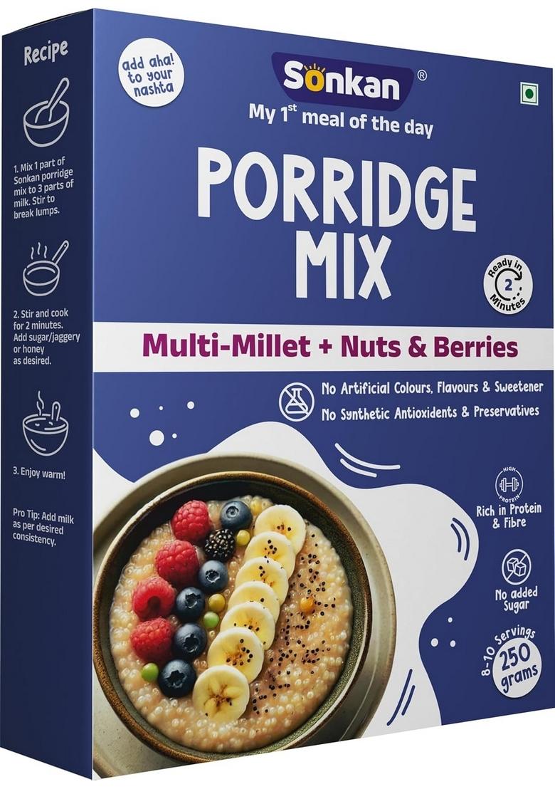 Sonkan – Porridge Mix Multi-Millets, Nuts & Berries | No Sugar, No Milk Powder | 100% Natural Multigrain Breakfast | Vegan & Gluten-Free | High Fiber & Plant Protein 250G