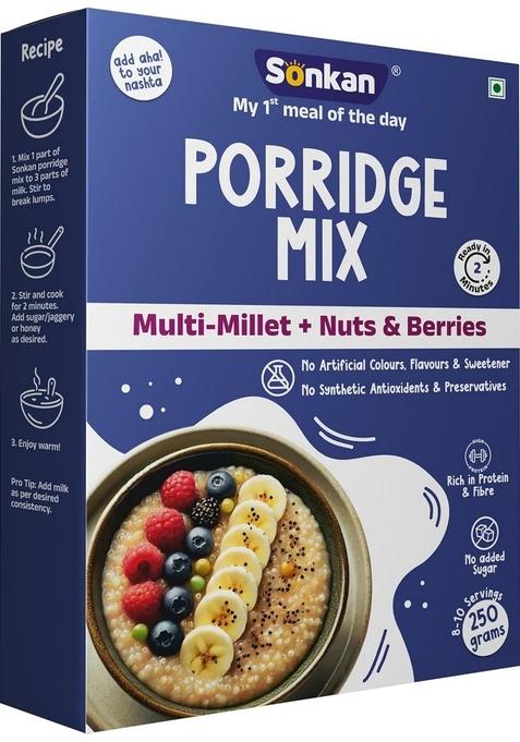 Sonkan – Porridge Mix Multi-Millets, Nuts & Berries | No Sugar, No Milk Powder | 100% Natural Multigrain Breakfast | Vegan & Gluten-Free | High Fiber & Plant Protein 250G