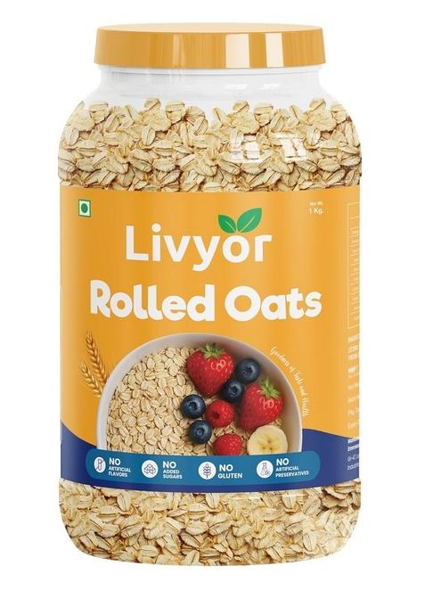 Livyor Rolled Oats For Eating - 1Kg | Gluten Free | Breakfast Cereal For Weight Loss | 100% Wholegrain And Clean | Rich In Protien | Pack Of 1