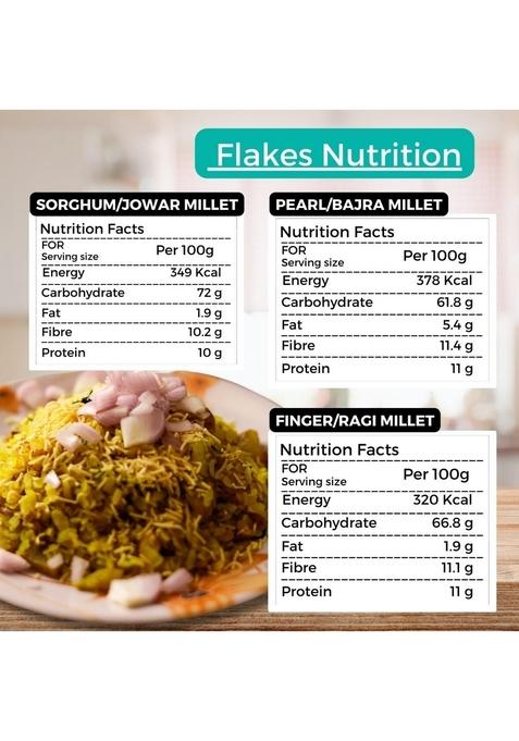 Golden Millet Poha Combo Gluten Free | Diabetic Friendly | No Preservative | Jowar Flakes | Bajra Flakes | Ragi Millet Flakes | (250G X 3)