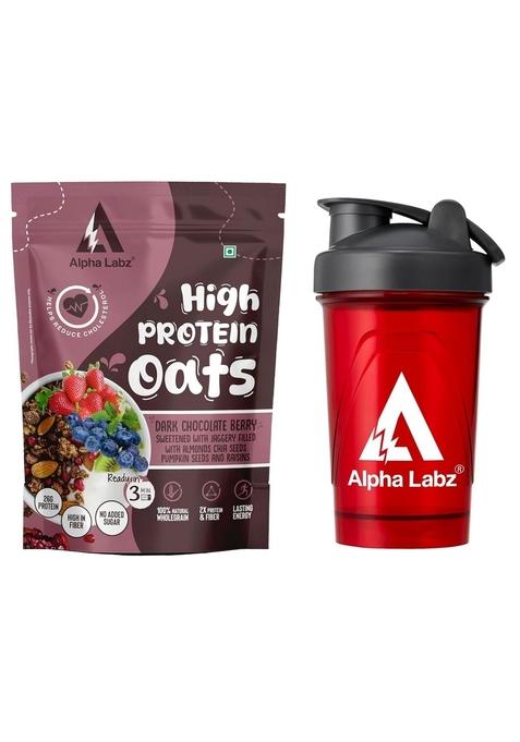 Alpha Labz 26 G Whey Protein Oats – Dark Chocolate Berry | High-Fibre Rolled Oats Breakfast With Almonds, Raisins, Chia & Pumpkin Seeds | Whey Protein Blend | High Fibre Breakfast | Rolled Oats | No Refined Sugar | No Added Preservatives, Breakfast Cereal