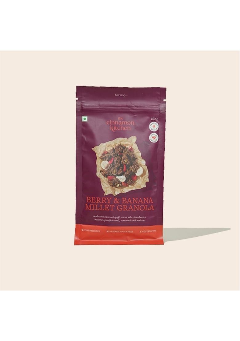 The Cinnamon Kitchen Strawberry & Banana Millet Granola (150 G) | As Seen On Shark Tank India | Ready To Eat Healthy Breakfast Food | 100% Millet Based| Loved By Children