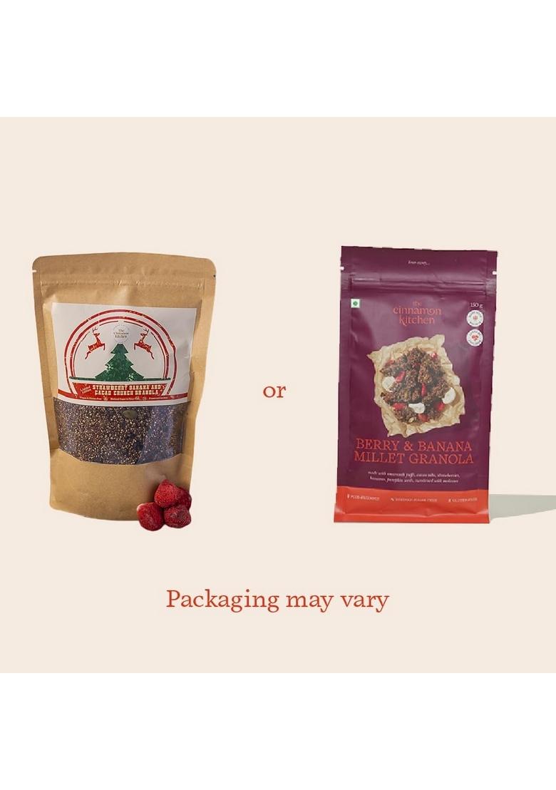 The Cinnamon Kitchen Strawberry & Banana Millet Granola (150 G) | As Seen On Shark Tank India | Ready To Eat Healthy Breakfast Food | 100% Millet Based| Loved By Children