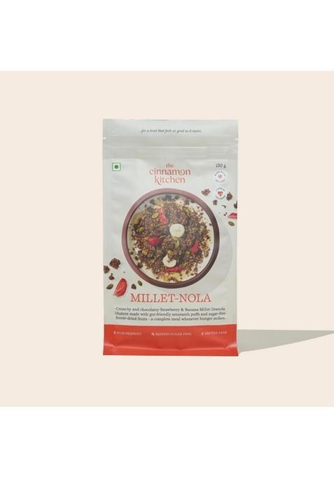 The Cinnamon Kitchen Strawberry & Banana Millet Granola (150 G) | As Seen On Shark Tank India | Ready To Eat Healthy Breakfast Food | 100% Millet Based| Loved By Children