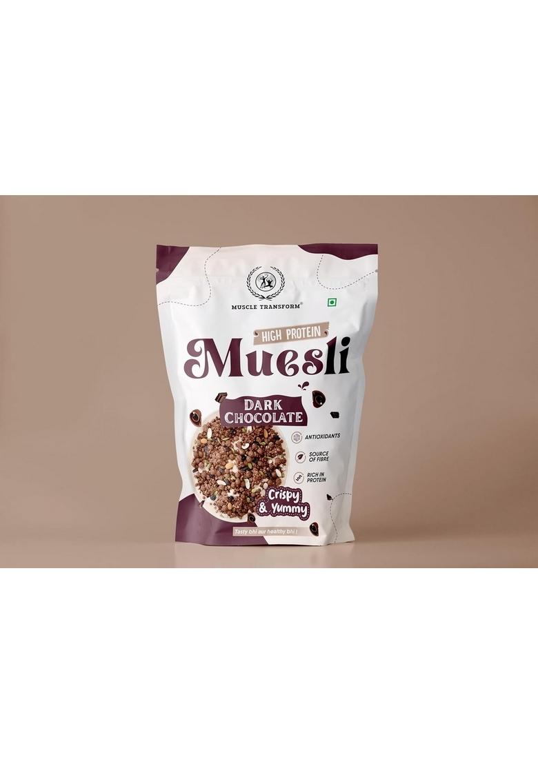 Muscle Transform High-Protein Muesli Breakfast Cereal With Fibre – Perfect For Breakfast, Baking, And Smoothies | Power Breakfast | Ready To Eat (900 Grams, Muesli Dark Chocolate)