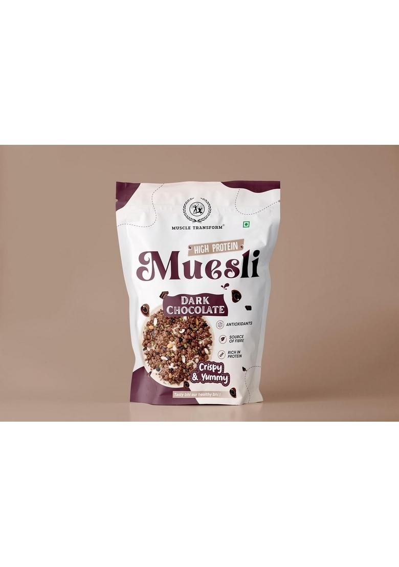Muscle Transform High-Protein Muesli Breakfast Cereal With Fibre – Perfect For Breakfast, Baking, And Smoothies | Power Breakfast | Ready To Eat (900 Grams, Muesli Dark Chocolate)
