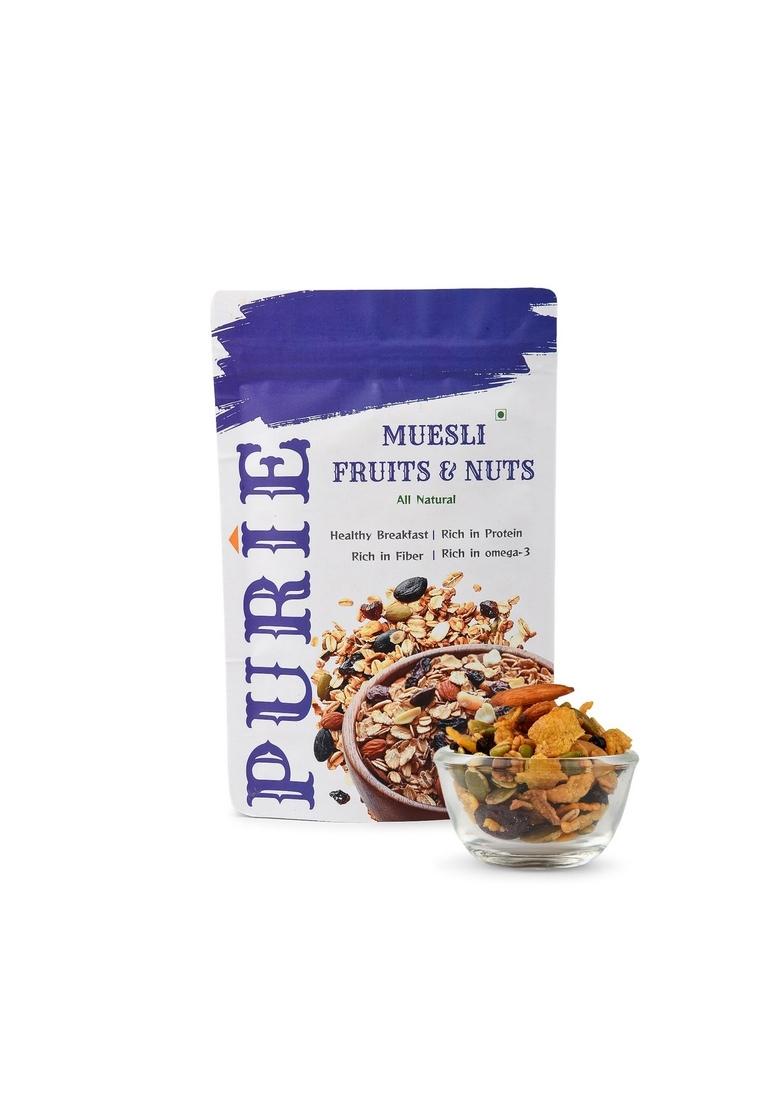 Purie Muesli 200G | High Protein & Fibre | Wholegrain Healthy Breakfast Cereal | No Added Sugar & Preservatives | Non-Gmo | Quick & Natural Breakfast Option (Pack Of 1)