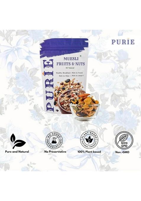 Purie Muesli 200G | High Protein & Fibre | Wholegrain Healthy Breakfast Cereal | No Added Sugar & Preservatives | Non-Gmo | Quick & Natural Breakfast Option (Pack Of 1)