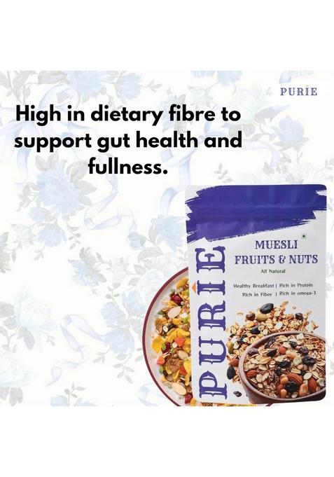 Purie Muesli 200G | High Protein & Fibre | Wholegrain Healthy Breakfast Cereal | No Added Sugar & Preservatives | Non-Gmo | Quick & Natural Breakfast Option (Pack Of 1)