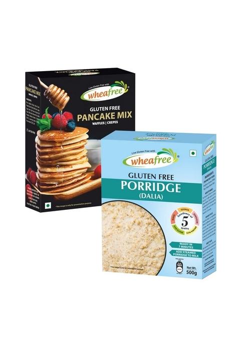 Wheafree Gluten Free Pancake Mix (500Gm) And Porridge (Dalia) (500Gm) Combo Pack | Certified Gluten Free | Tasty And Healthy