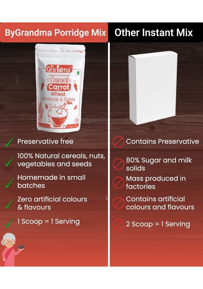 Bygrandma Veggies & Nuts With Sprouted Cereal – Sprouted Wheat, Carrot With Almonds And Dates Healthy Food For Kids | Preservative Free Instant Health Drink Mix For Little Ones | 280G