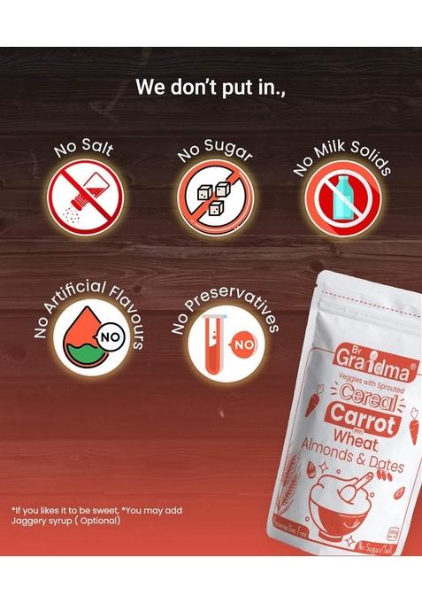 Bygrandma Veggies & Nuts With Sprouted Cereal – Sprouted Wheat, Carrot With Almonds And Dates Healthy Food For Kids | Preservative Free Instant Health Drink Mix For Little Ones | 280G