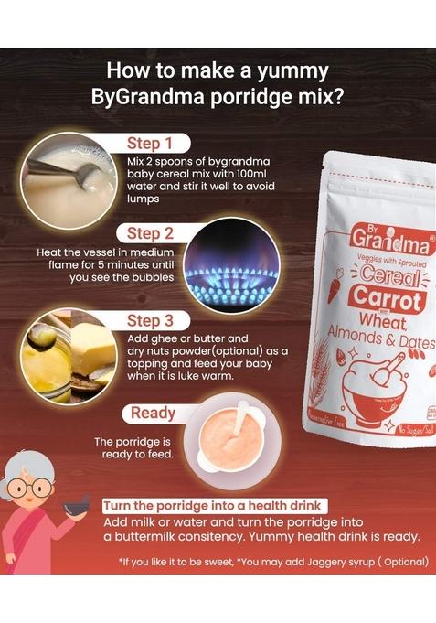 Bygrandma Veggies & Nuts With Sprouted Cereal – Sprouted Wheat, Carrot With Almonds And Dates Healthy Food For Kids | Preservative Free Instant Health Drink Mix For Little Ones | 280G