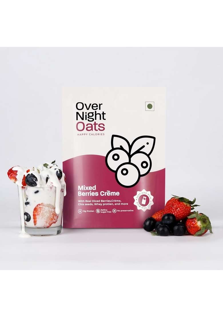 Overnight Oats 20/15Gms High Protein| Refined Sugar Free| No Preservative|With Whey Protein, Mocha, Banana, Mixed Berries, Mango, Chocolate Chip, Cookies Cremè And Cinnamon Flavours (Assorted,Pack Of 10) - Indya