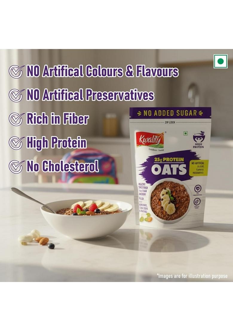 Kwality 25G High Protein Oats 400G Each (Pack Of 2) | Multigrain Rolled Oats With Whey & Soy Protein | No Refined Sugar | With Almonds, Raisins, Pumpkin & Chia Seeds | High Fiber | Gluten Free | Quick Breakfast For Weight Loss & Fitness