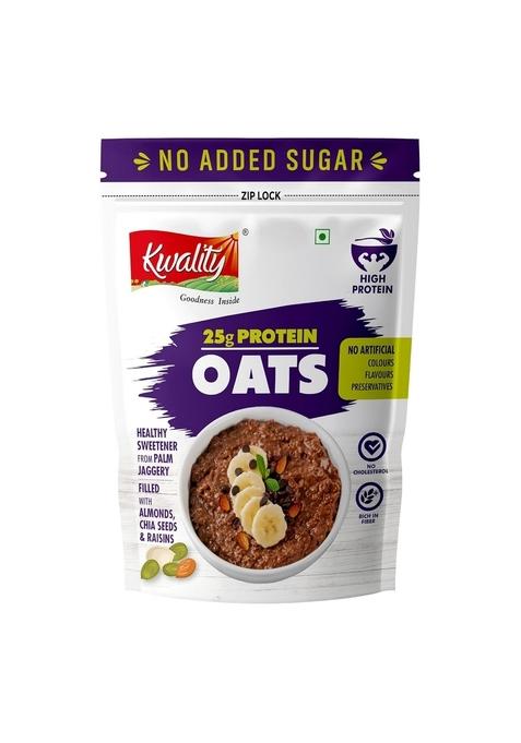 Kwality 25G High Protein Oats 400G Each (Pack Of 2) | Multigrain Rolled Oats With Whey & Soy Protein | No Refined Sugar | With Almonds, Raisins, Pumpkin & Chia Seeds | High Fiber | Gluten Free | Quick Breakfast For Weight Loss & Fitness