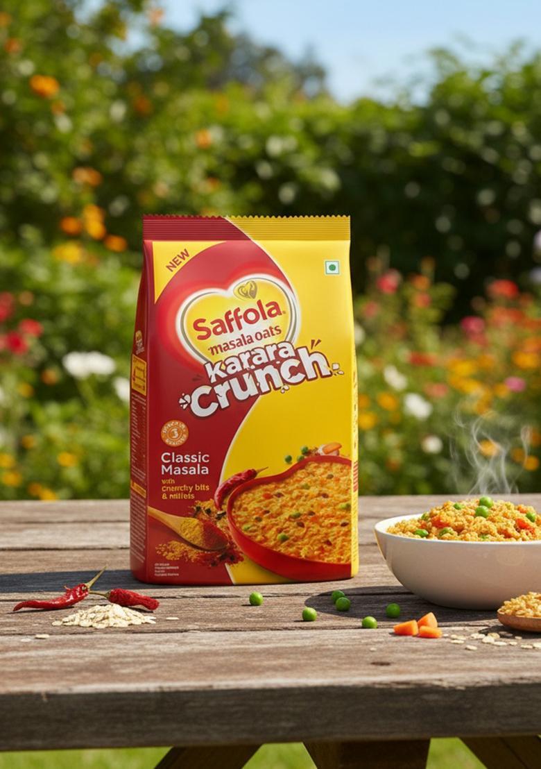 Saffola Masala Oats Karara Crunch, Tasty Evening Snack, Classic Masala With Crunchy Bits And Millets, 500G & Saffola Masala Oats | Tasty Evening Snack| Healthy Snack| Peppy Tomato| 500G