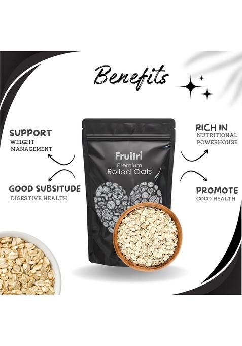 Fruitri Premium Rolled Oats- Gluten Free Organic Diet Food For Weight Loss, 100% Whole Grain, Breakfast Cereal (Plain, 500G)