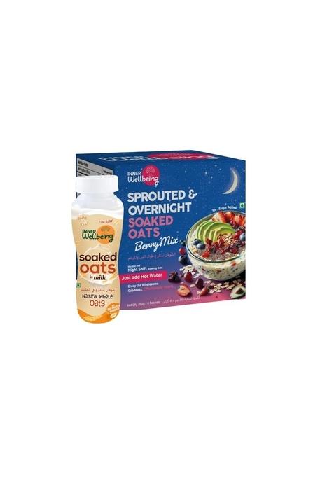 Overnight Sprouted Oats + Soaked Milk Combo Each (Pack Of 4) | High Protein, Gut-Friendly Breakfast | Ready-To-Eat Meal With Prebiotics | Healthy Overnight Oats For Everyone