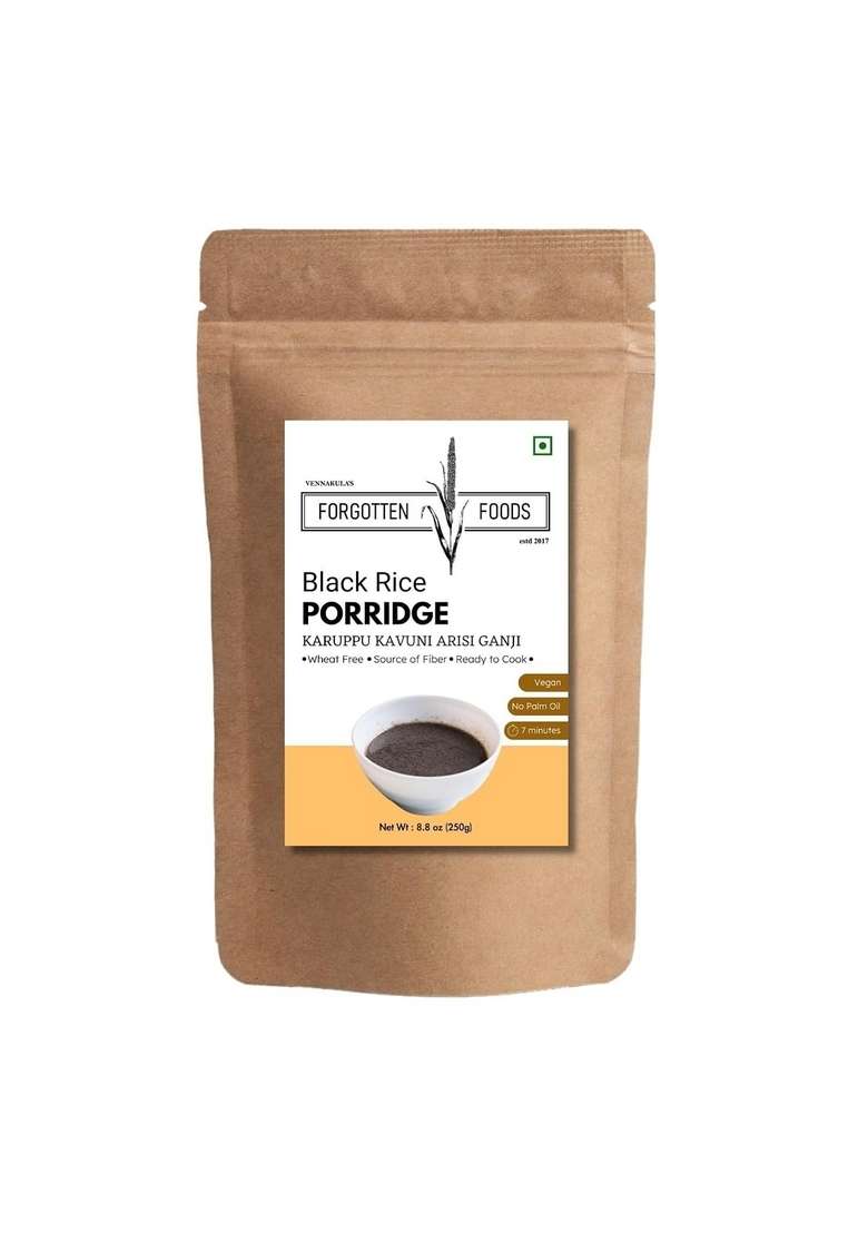 Forgotten Foods Black Rice Porridge - Kuruppu Kavuni Arisi Ganji - Instant Easy Breakfast Premix - No Sugar, Vegan, Diabetic Friendly, High Fibre, Natural, No Palm Oil - 250G - Indya