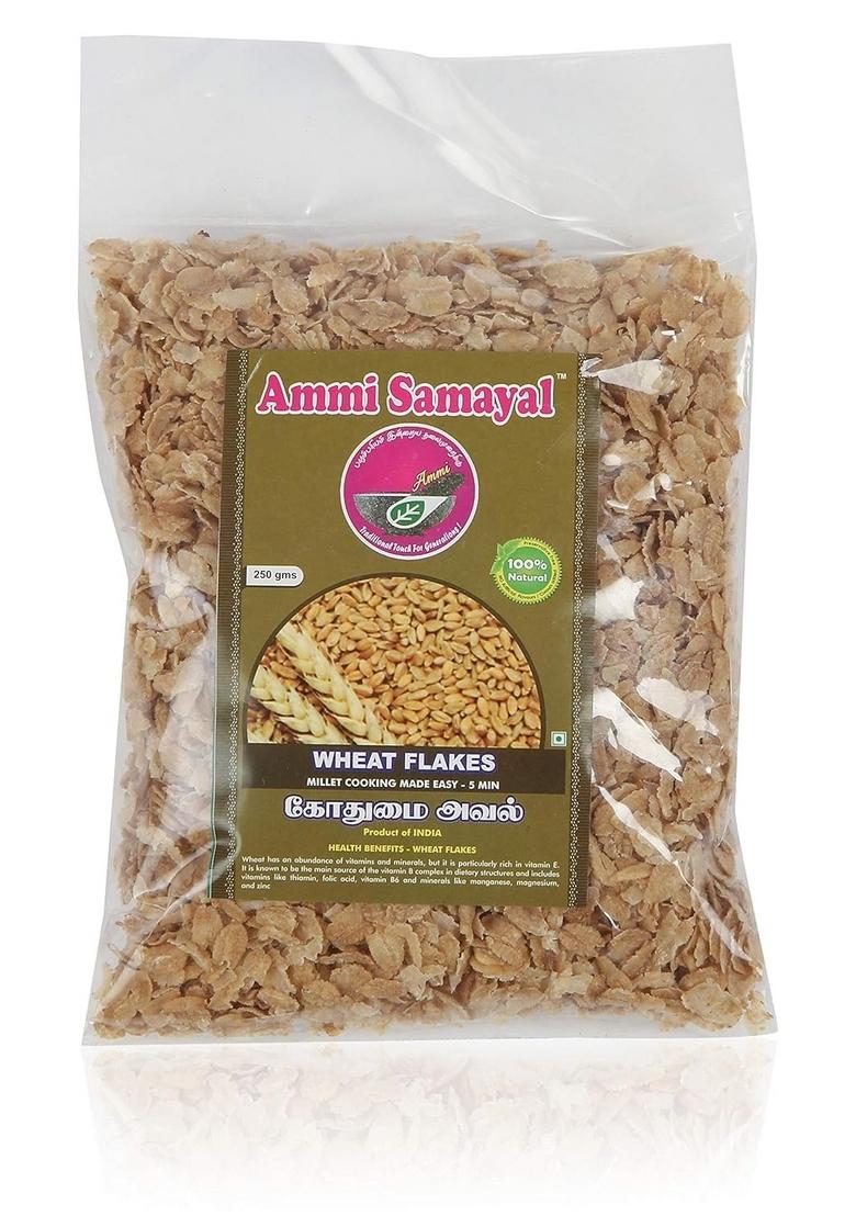 Ammi Samayal Wheat Flakes 250G | Whole Grain Crunchie Corn Flakes | Fiber-Rich Triticum Poha & Millet Flakes | Premium Organic, Gluten-Free Breakfast Snacks For Healthy Living