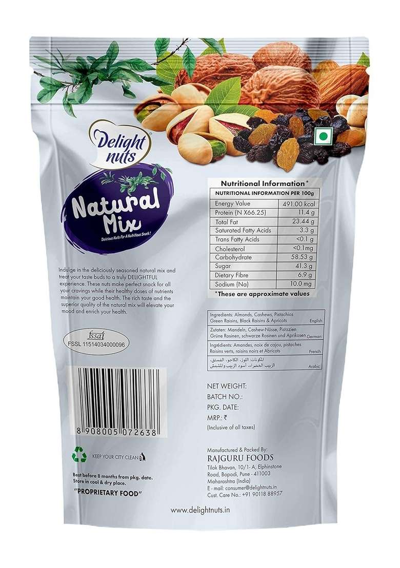 Delight Nut Natural Mix Pouch, 200 G - Indya