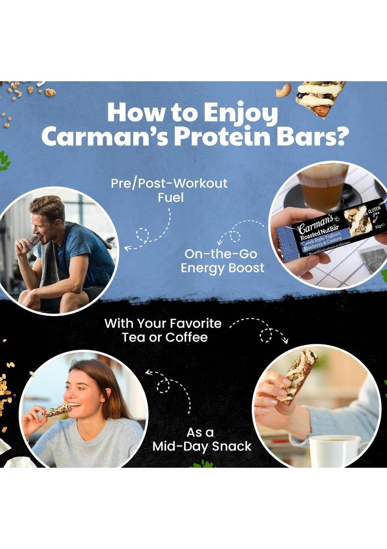 Carman'S Roasted Nut Bars- 160Gms | Greek Style Yoghurt, Blueberry & Cashew | Nuts & Seeds | Greek Style Yoghurt | Source Of Fibre | On-The-Go Snack | Daily Energy Bars | Gluten-Free | Vegan