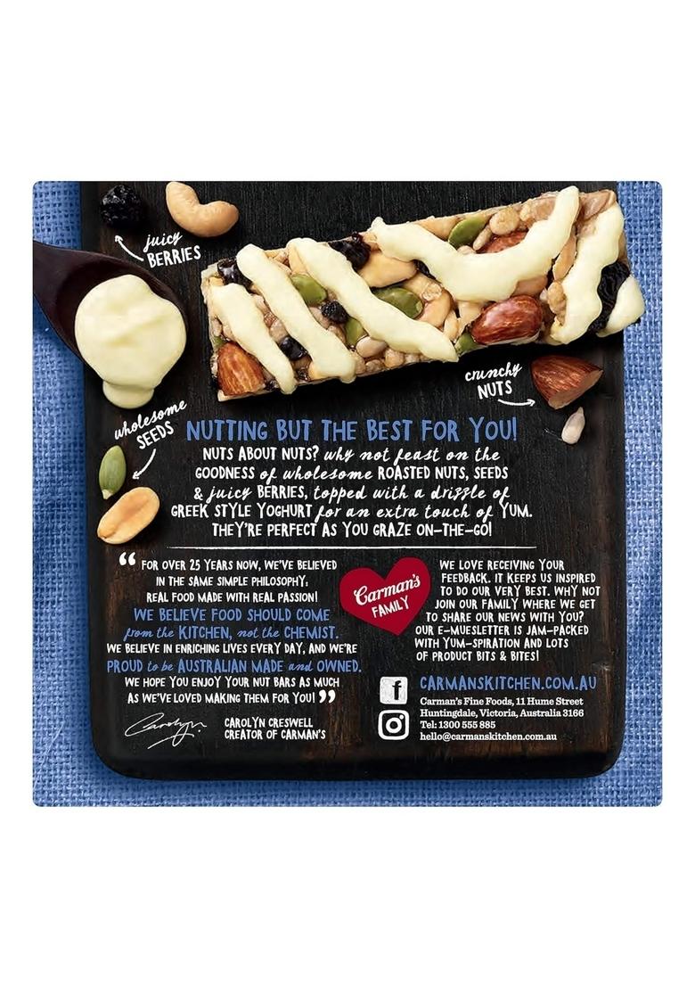 Carman'S Roasted Nut Bars- 160Gms | Greek Style Yoghurt, Blueberry & Cashew | Nuts & Seeds | Greek Style Yoghurt | Source Of Fibre | On-The-Go Snack | Daily Energy Bars | Gluten-Free | Vegan