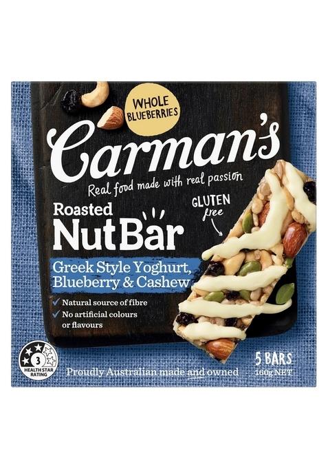 Carman'S Roasted Nut Bars- 160Gms | Greek Style Yoghurt, Blueberry & Cashew | Nuts & Seeds | Greek Style Yoghurt | Source Of Fibre | On-The-Go Snack | Daily Energy Bars | Gluten-Free | Vegan
