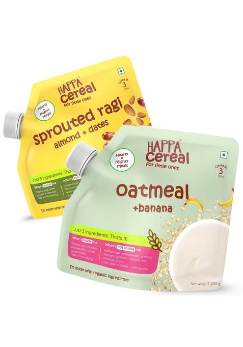 Happa Organic Food Oatmeal Porridge Mix Cereal 200 Gm (Pack Of 2, Ragi + Almonds + Dates & Oatmeal + Banana)
