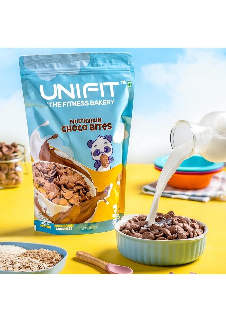 Unifit Multigrain Choco Bites Breakfast Cereals For Kids Rich In Protein Cereal Oats Instant & Crunchy Ready To Eat With Goodness Of Wheat, Rice & Oats Grain -375G