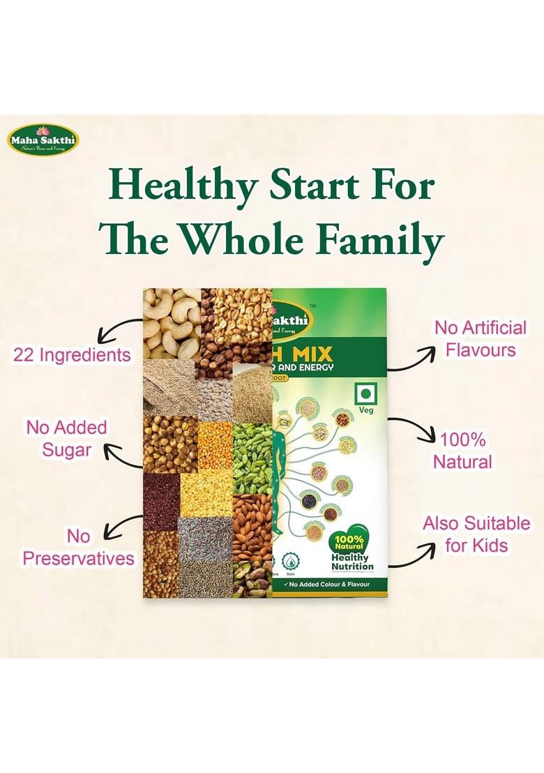 Maha Sakthi Health Mix Powder For Kids Adults 500G| Sugar Free Protein & Fiber Multigrain Nutrition Drinks| All Natural Millet-Based Growth & Boost Immunity Milk Drink, No Preservatives (Pack Of 1)