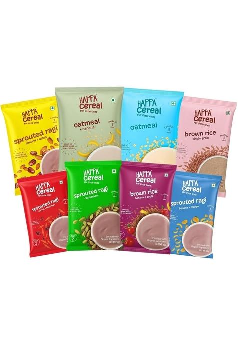 Happa Ragi And Oatmeal And Brown Rice Cereal For Babies | Only 3 Ingredients | No Sugar, Oil, Milk Powder, Flavours Or Colours | Traditional Porridge Recipe | Cooks In 3 Minutes | Stage 2 (6 Months+) | Pack Of 8 (50G Each)