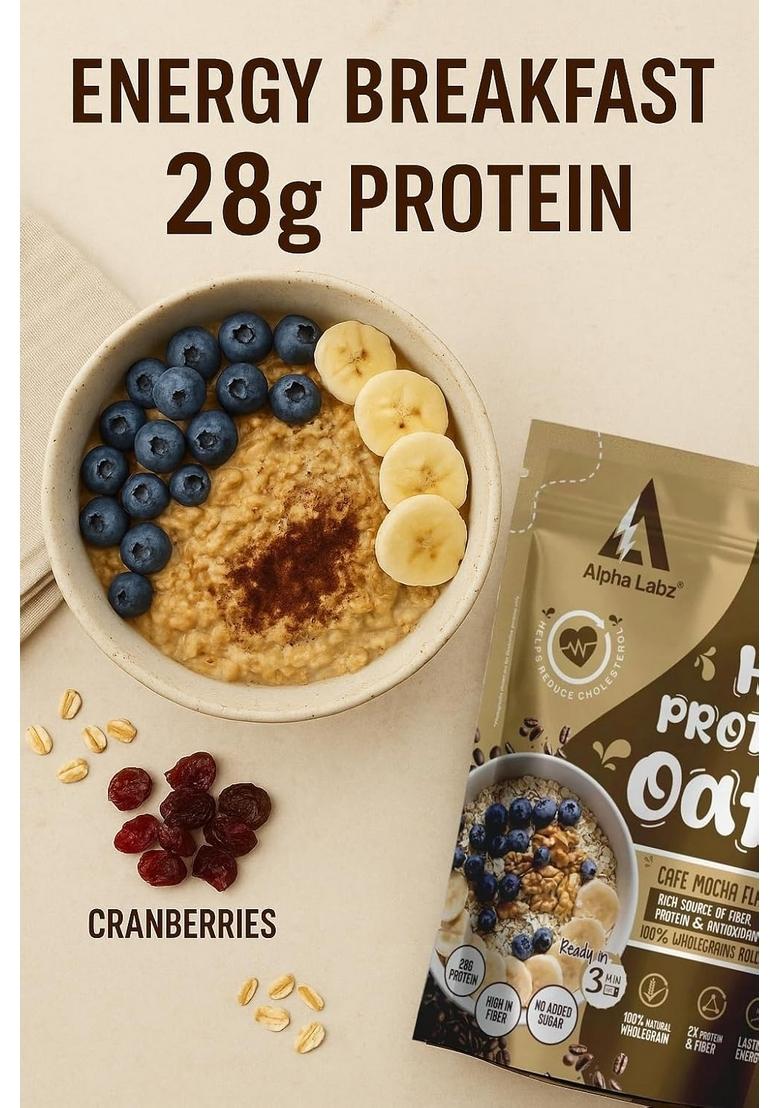 High Protein Oats Café Mocha Flavour | 28G Protein | 100% Wholegrain Rolled Oats | No Added Sugar | High Fiber & Antioxidant | Ready In 3 Mins | Energy Breakfast Cereal For Fitness & Weight Management
