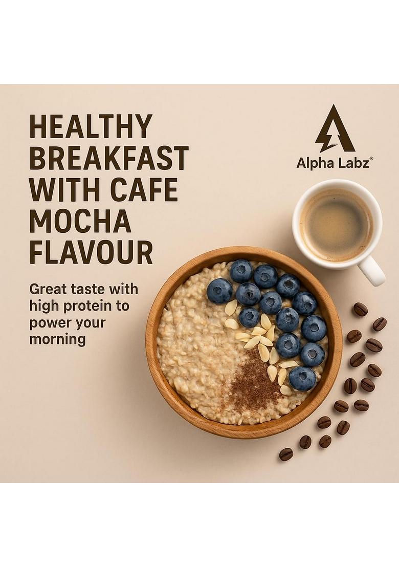 High Protein Oats Café Mocha Flavour | 28G Protein | 100% Wholegrain Rolled Oats | No Added Sugar | High Fiber & Antioxidant | Ready In 3 Mins | Energy Breakfast Cereal For Fitness & Weight Management