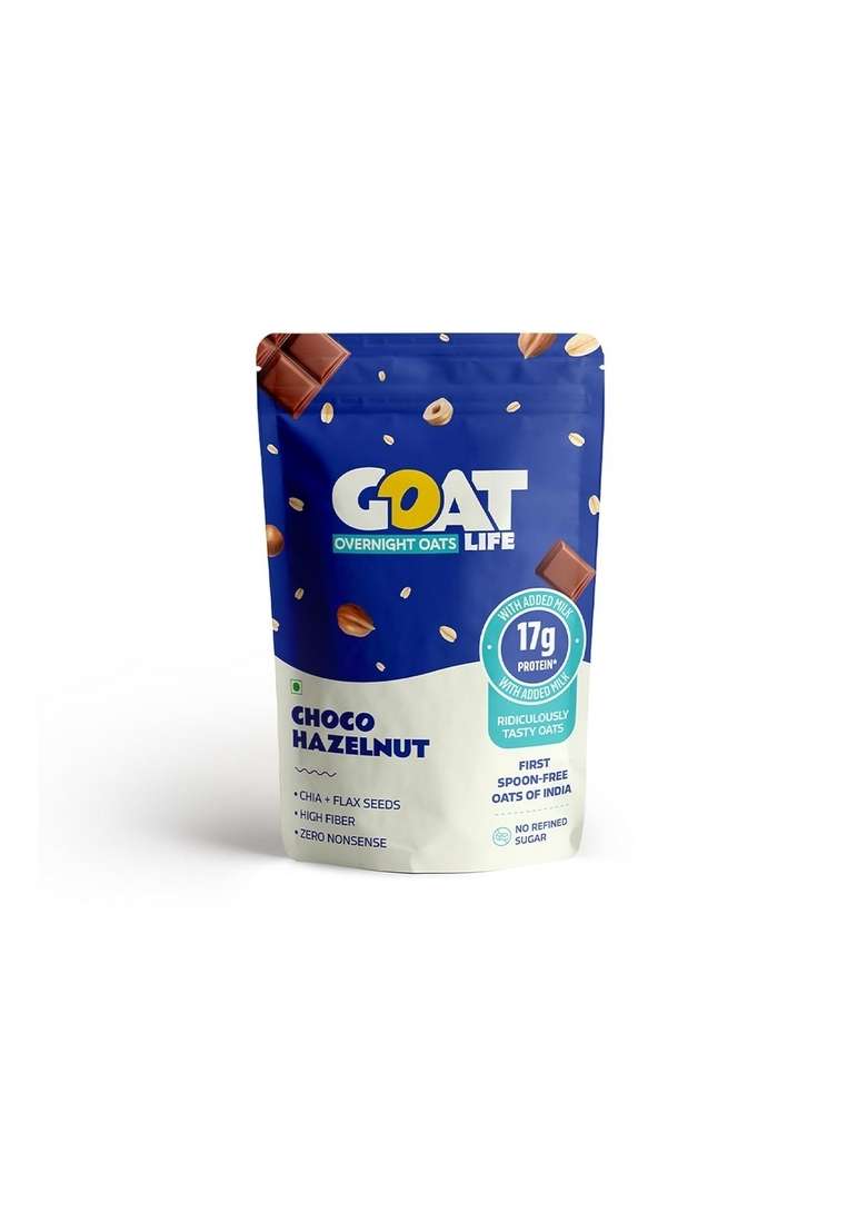 Goat Life Overnight Oats 360G (Pack Of 6) | 17G Protein | High Fibre & Gluten-Free | No Refined Sugar | 100% Natural Breakfast Cereal | Ideal For Weight Management | Spoon-Free Assorted Protein Oats - Indya