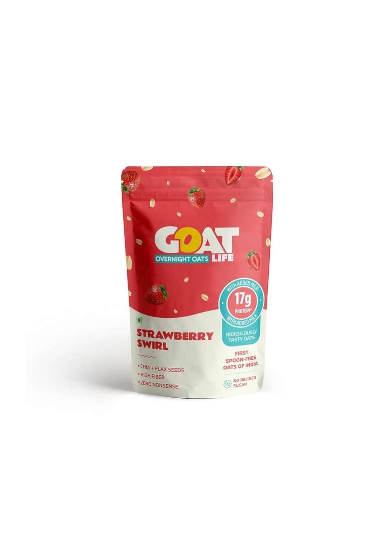Goat Life Overnight Oats 360G (Pack Of 6) | 17G Protein | High Fibre & Gluten-Free | No Refined Sugar | 100% Natural Breakfast Cereal | Ideal For Weight Management | Spoon-Free Assorted Protein Oats - Indya