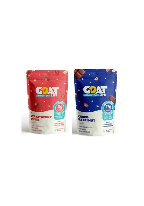 Goat Life Overnight Oats 360G (Pack Of 6) | 17G Protein | High Fibre & Gluten-Free | No Refined Sugar | 100% Natural Breakfast Cereal | Ideal For Weight Management | Spoon-Free Assorted Protein Oats