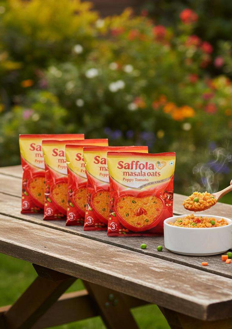 Saffola More Combo - Masala Oats - Peppy Tomato, 40G (Pack Of 5) Promo Pack - Tomato - Indya