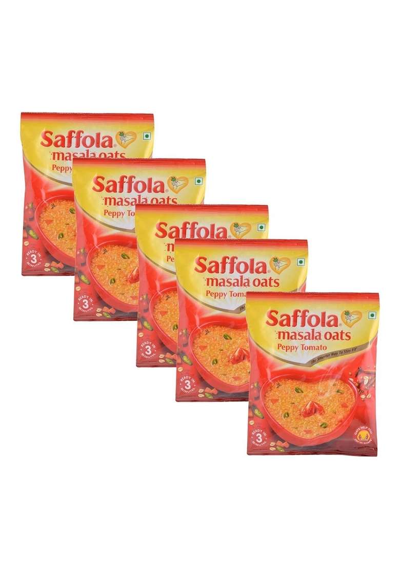 Saffola More Combo - Masala Oats - Peppy Tomato, 40G (Pack Of 5) Promo Pack - Tomato - Indya
