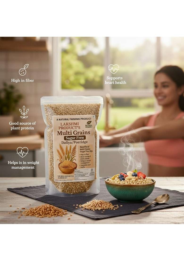 Lakshmi Multi Grain Porridge Daliy Natural Farming Product Mix Of Wheat, Bajra, Maize & Sorghum, High In Fiber, Heart Healthy Breakfast Cereal (250 Gram, Mulit_Grain_Sugarfree Porridge) - Indya