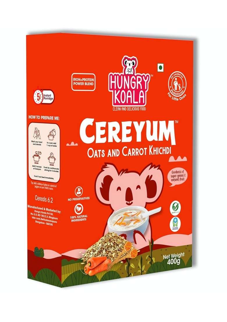 Hungry Koala Cereal Made With Natural Ingridients Oats Carrot Sprouted Moong & Dates For Kids To Grow Healthy No Preservative Or Additives Or Maida 250 Grams Pack Of 2 - Indya