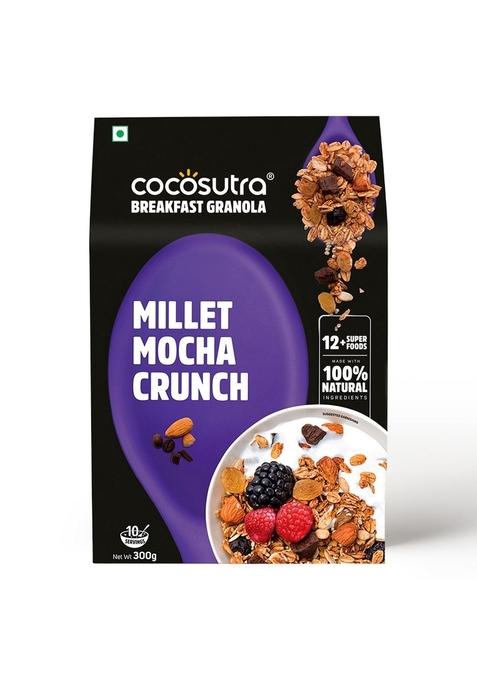 Cocosutra Millet Mocha Crunch Breakfast Granola - 300 G | High Protein Cereal With Oats, Nuts, Seeds And Dry Fruits | Lightly Sweetened With Jaggery