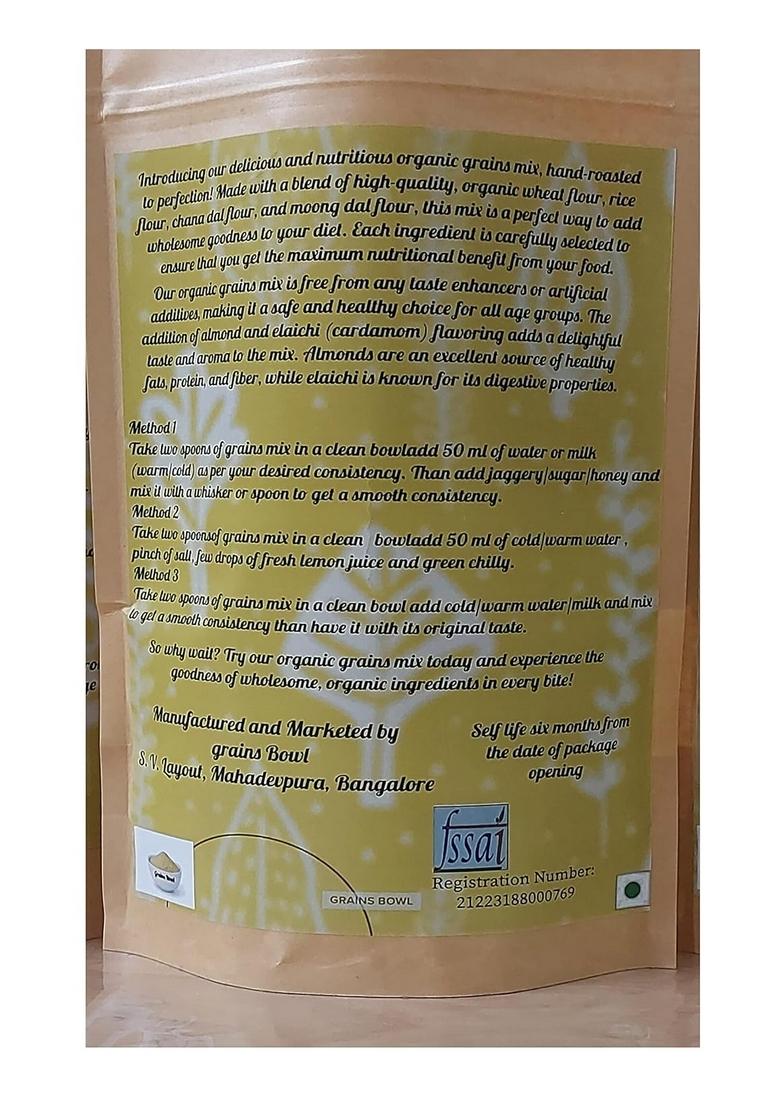 Grains Bowl Hand Roasted Multi Grains Health Mix Powder For Kids And Adults (No Cooking Needed)/Roasted Cereals & Pulses Powder/Chatua/Sathu Maavu/Porridge Mix (Cardamom/Elaichi Flavour, 500 Gm)